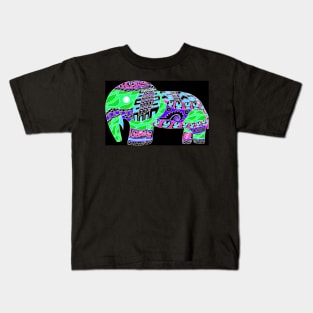 dark tribal elephant ecopop totonac pattern art green mustard wallpaper Kids T-Shirt